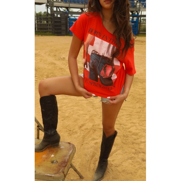 daydreamer: bruce springsteen born in the usa off the shoulder tee